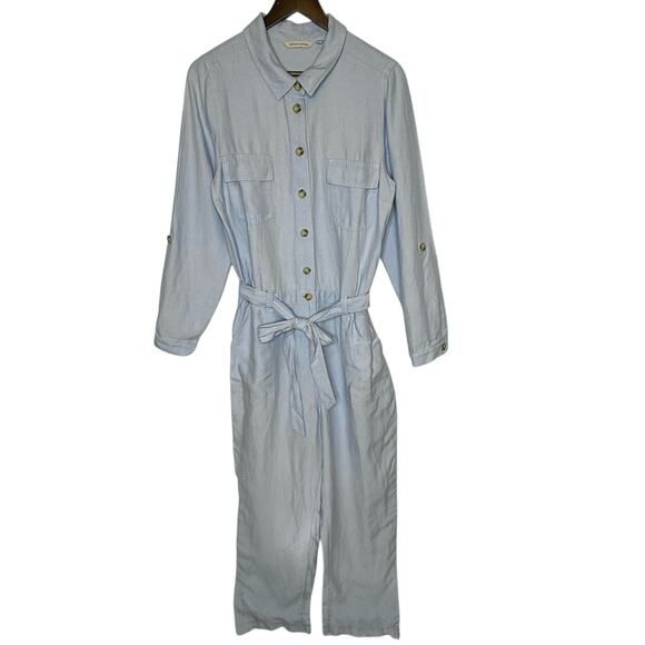 Soft Surroundings Kerry Jumpsuit Linen Blend Light Blue Coverall, size 12 - Picture 2 of 6